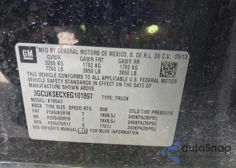 2014 Chevrolet Silverado 1500 2Lz from USA, damaged, VIN 3GCUKSECXEG101897